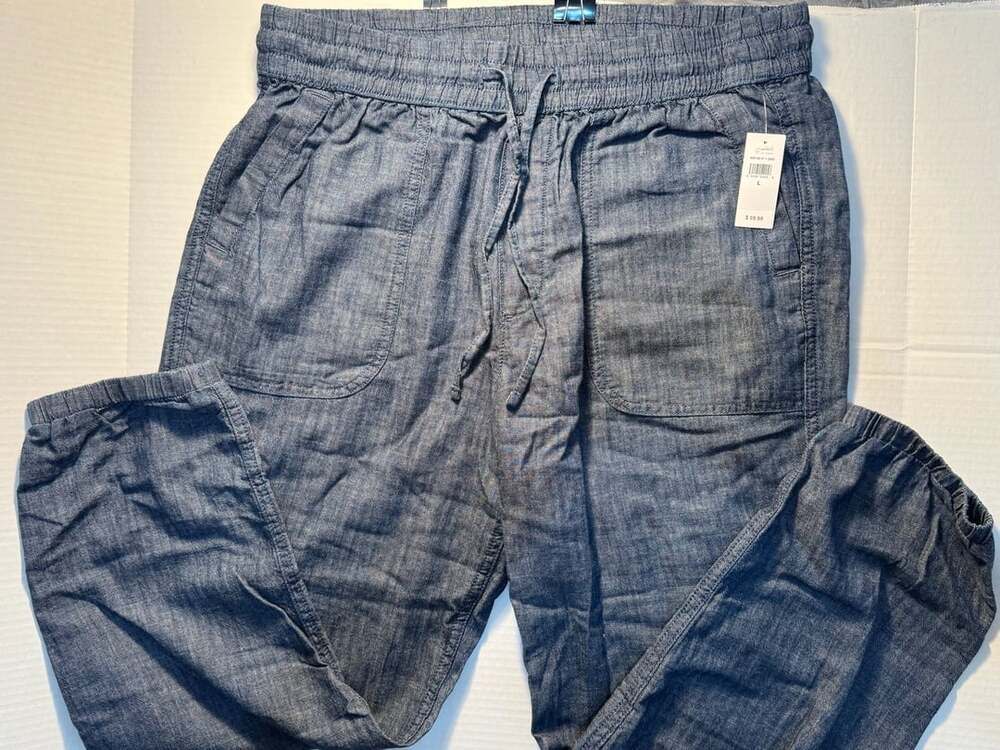 Gap Jogger Pants Size L Blue Chambray Drawstring